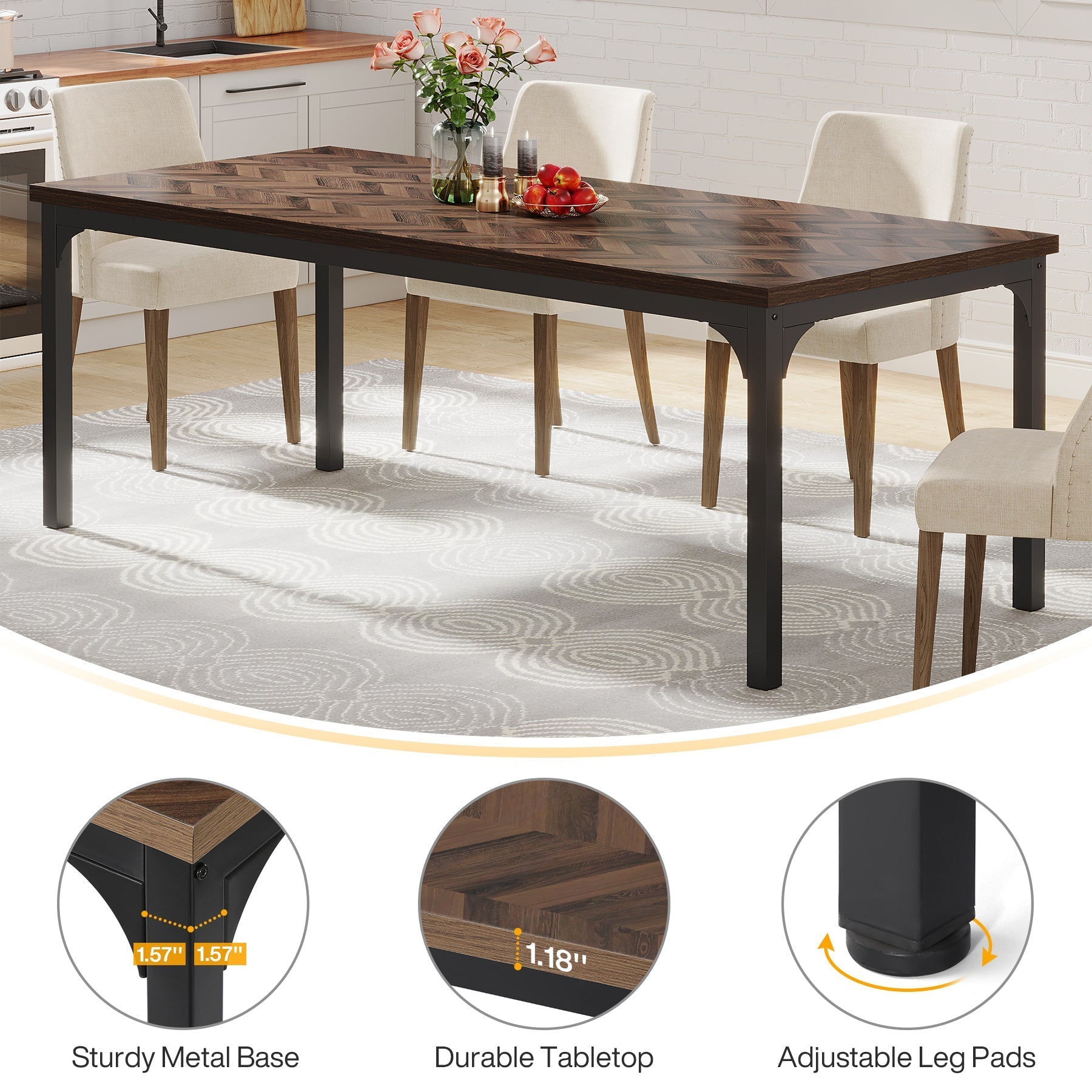 Wood Dining Table, 70.9" Farmhouse Kitchen Dinner Table for 6-8 Tribesigns