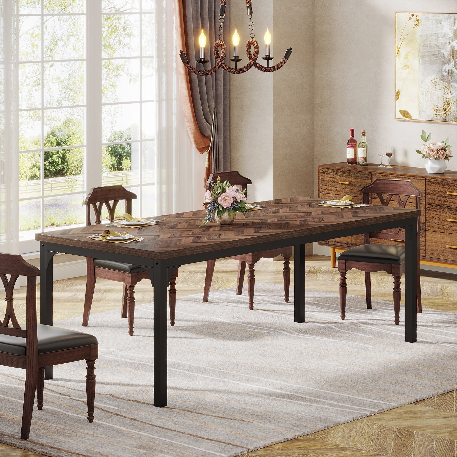 Wood Dining Table, 70.9" Farmhouse Kitchen Dinner Table for 6-8 Tribesigns