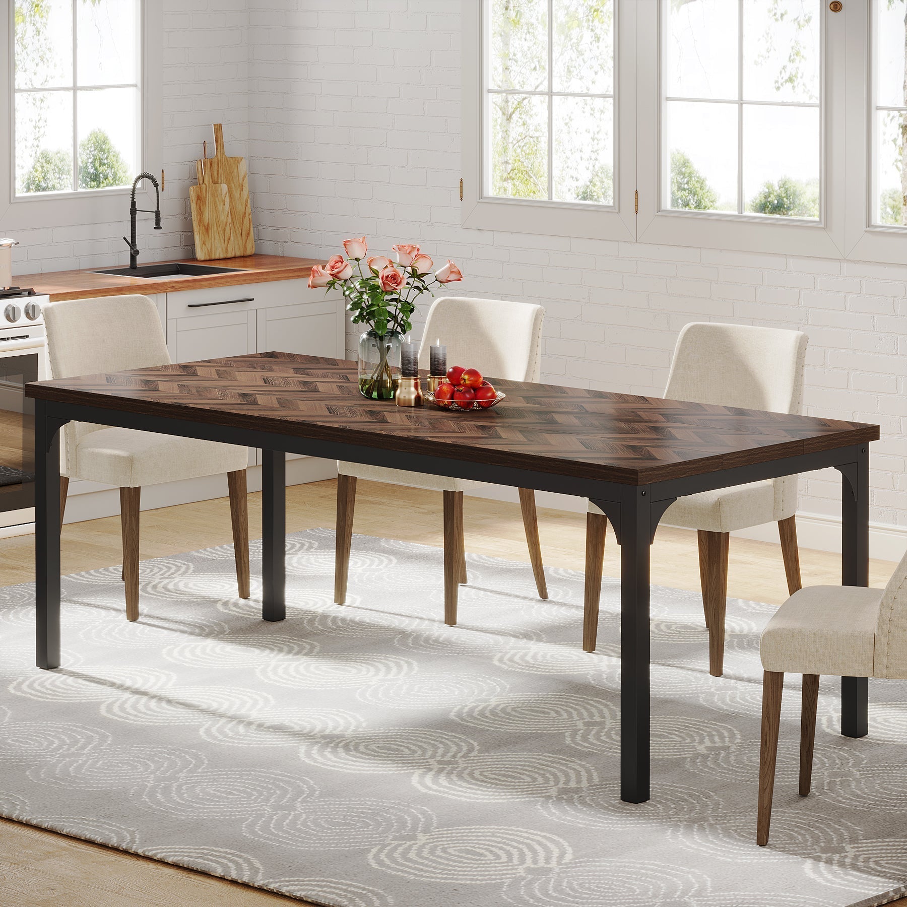 Wood Dining Table, 70.9" Farmhouse Kitchen Dinner Table for 6-8 Tribesigns