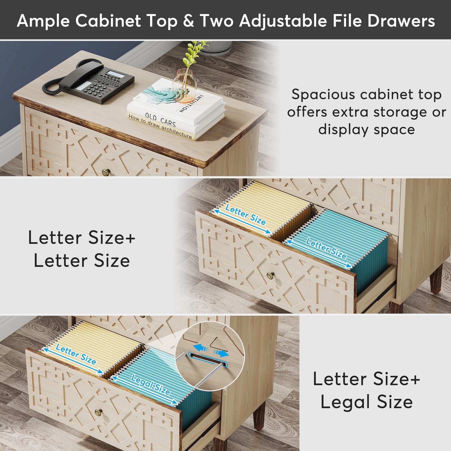 Wood File Cabinet, 2-Drawer Filing Cabinet Storage Cabinet Tribesigns