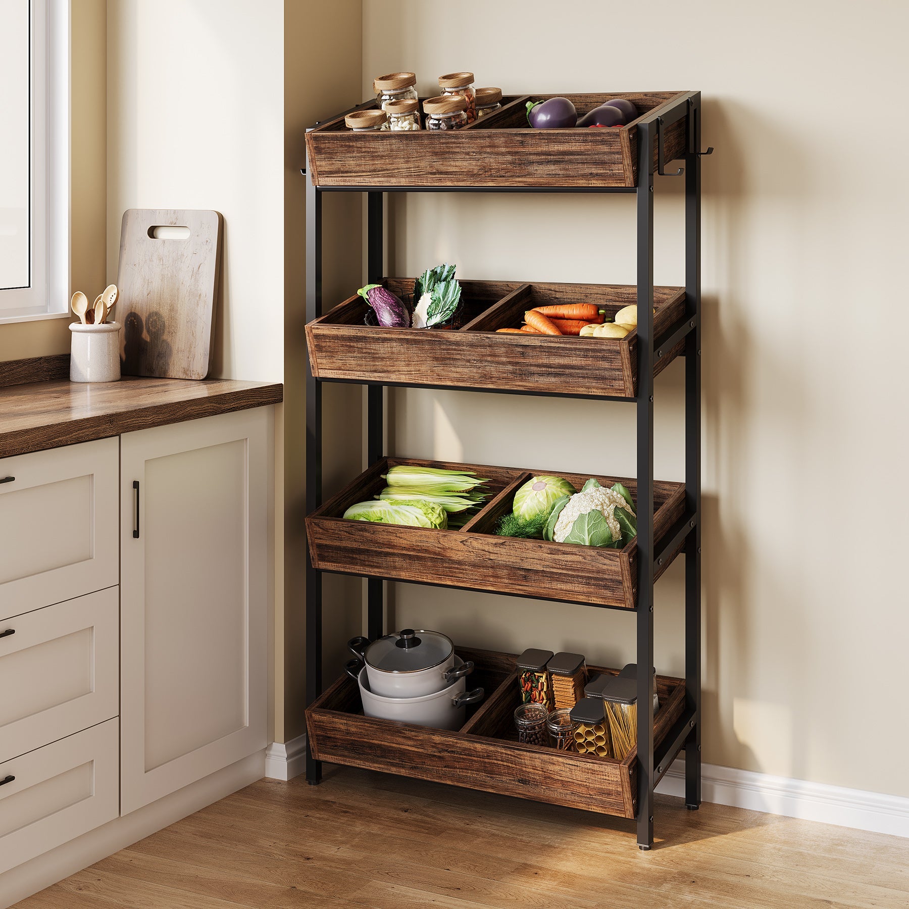 Wood Fruit Vegetable Storage Basket Stand