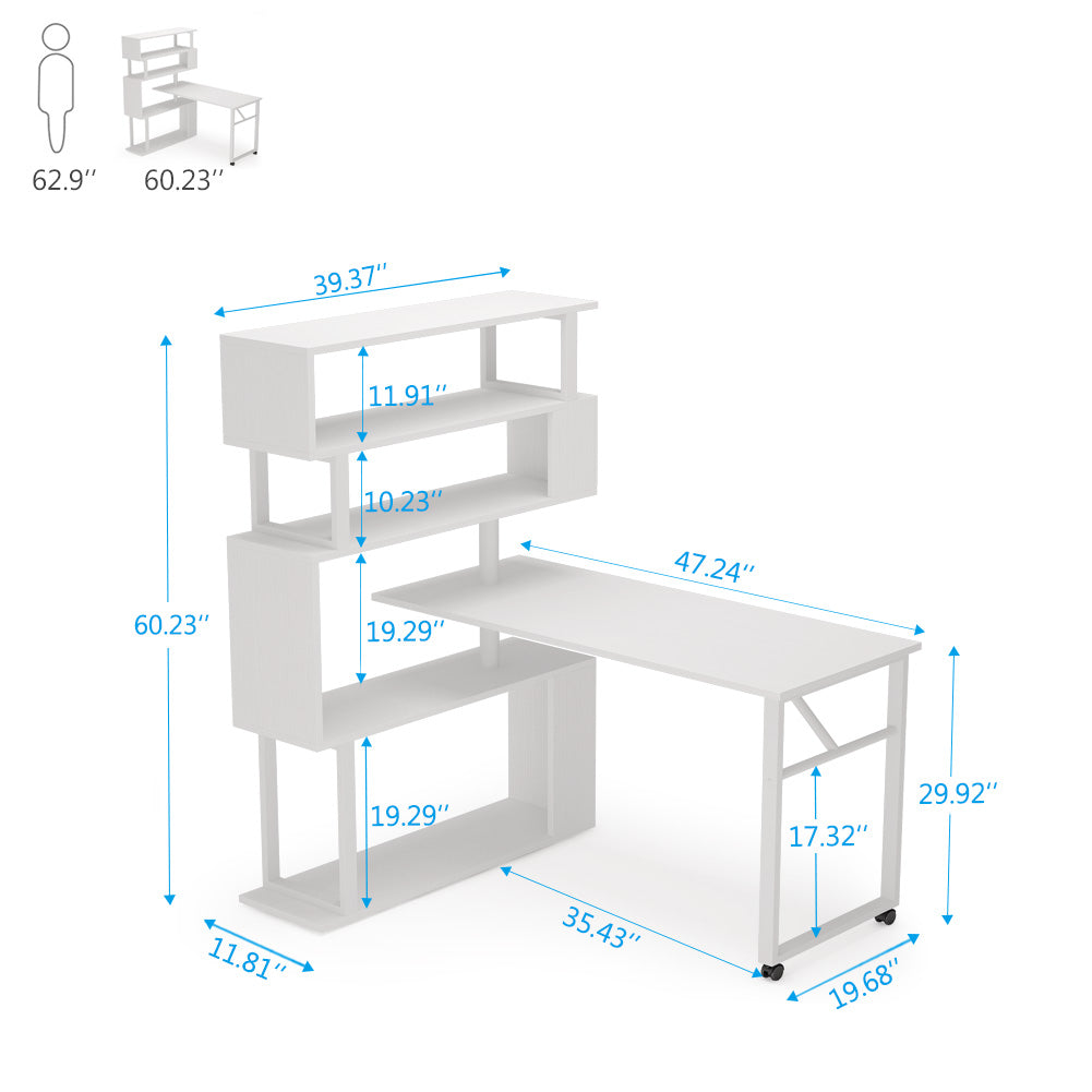 Rotating Computer Desk with Bookshelf