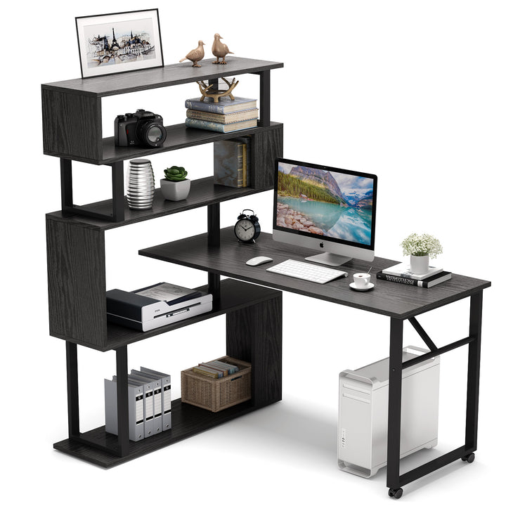 Rotating Computer Desk with Bookshelf
