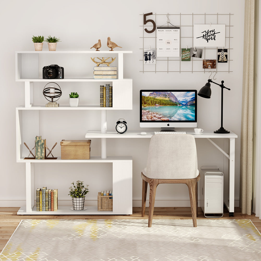 Rotating Computer Desk with Bookshelf