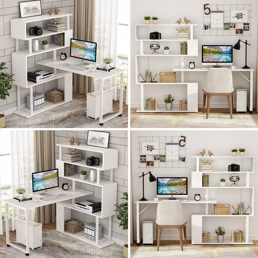 Rotating Computer Desk with Bookshelf