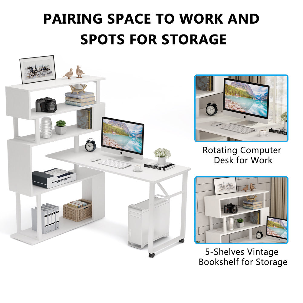 Rotating Computer Desk with Bookshelf
