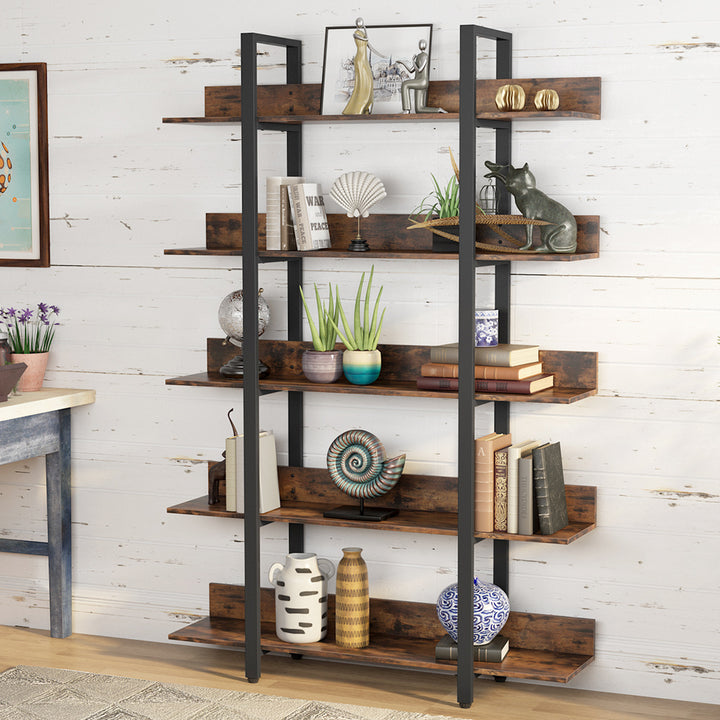 109-Little tree 5 Tiers Bookcase, 5-Shelf Industrial Style Etagere Bookcases