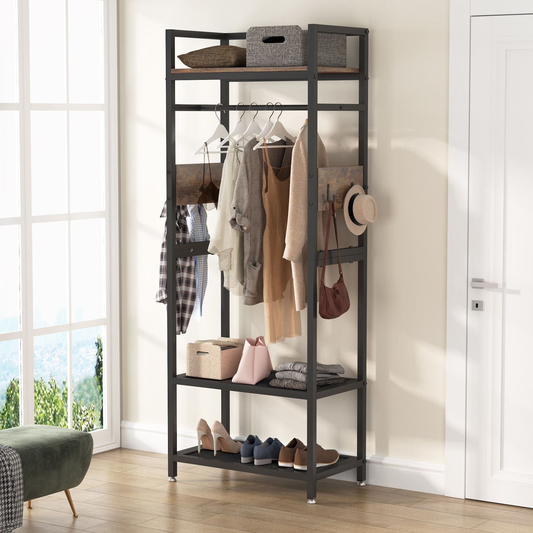Garment Rack with Shelf and Hanging Rod