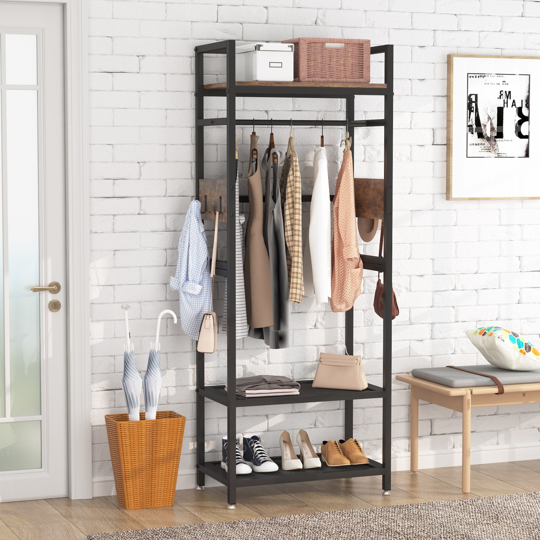 Garment Rack with Shelf and Hanging Rod