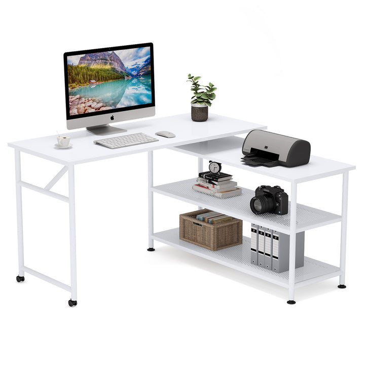 Rotating L-Shaped Desk with Storage Shelves
