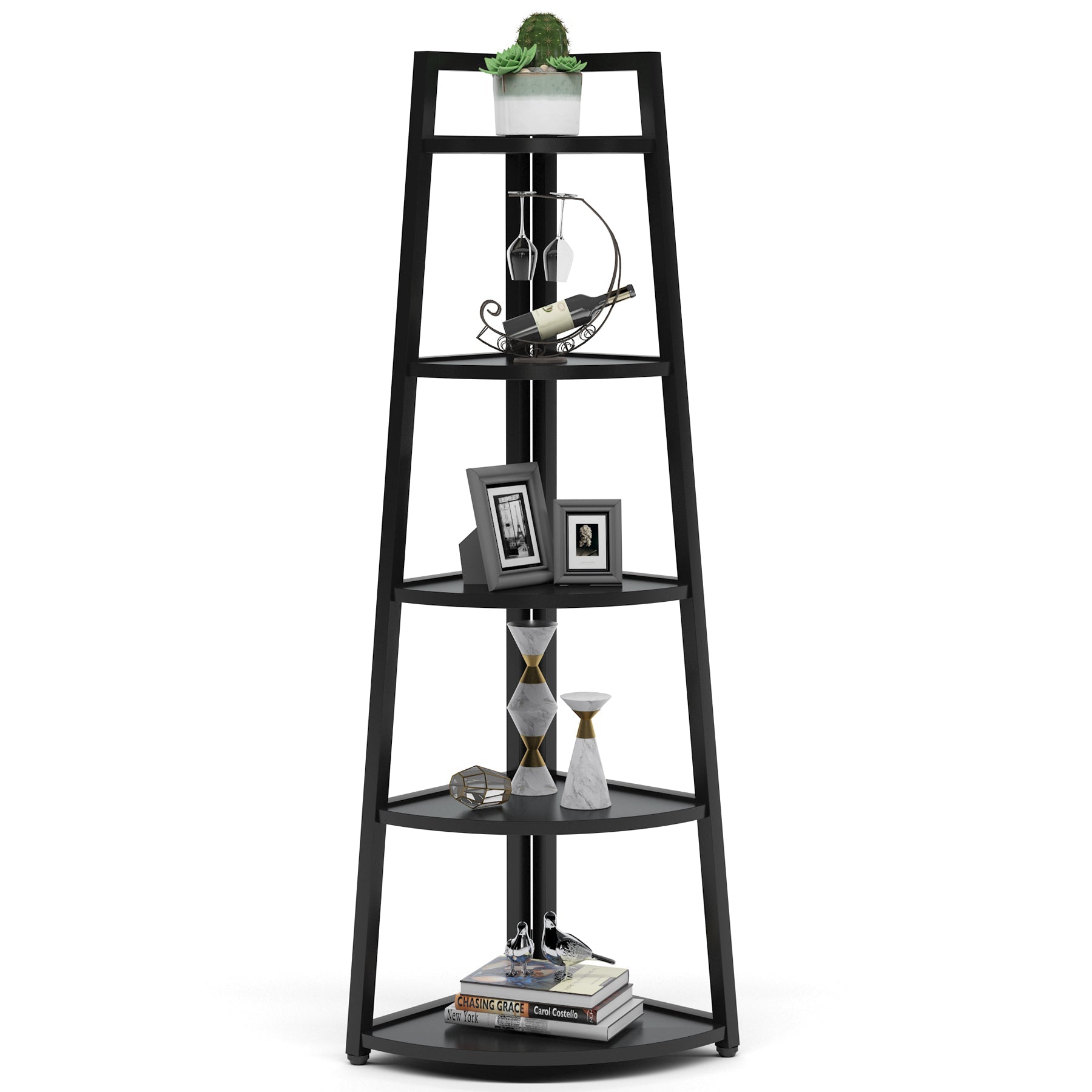 5-Tier Corner Shelf, 70" Corner Bookshelf