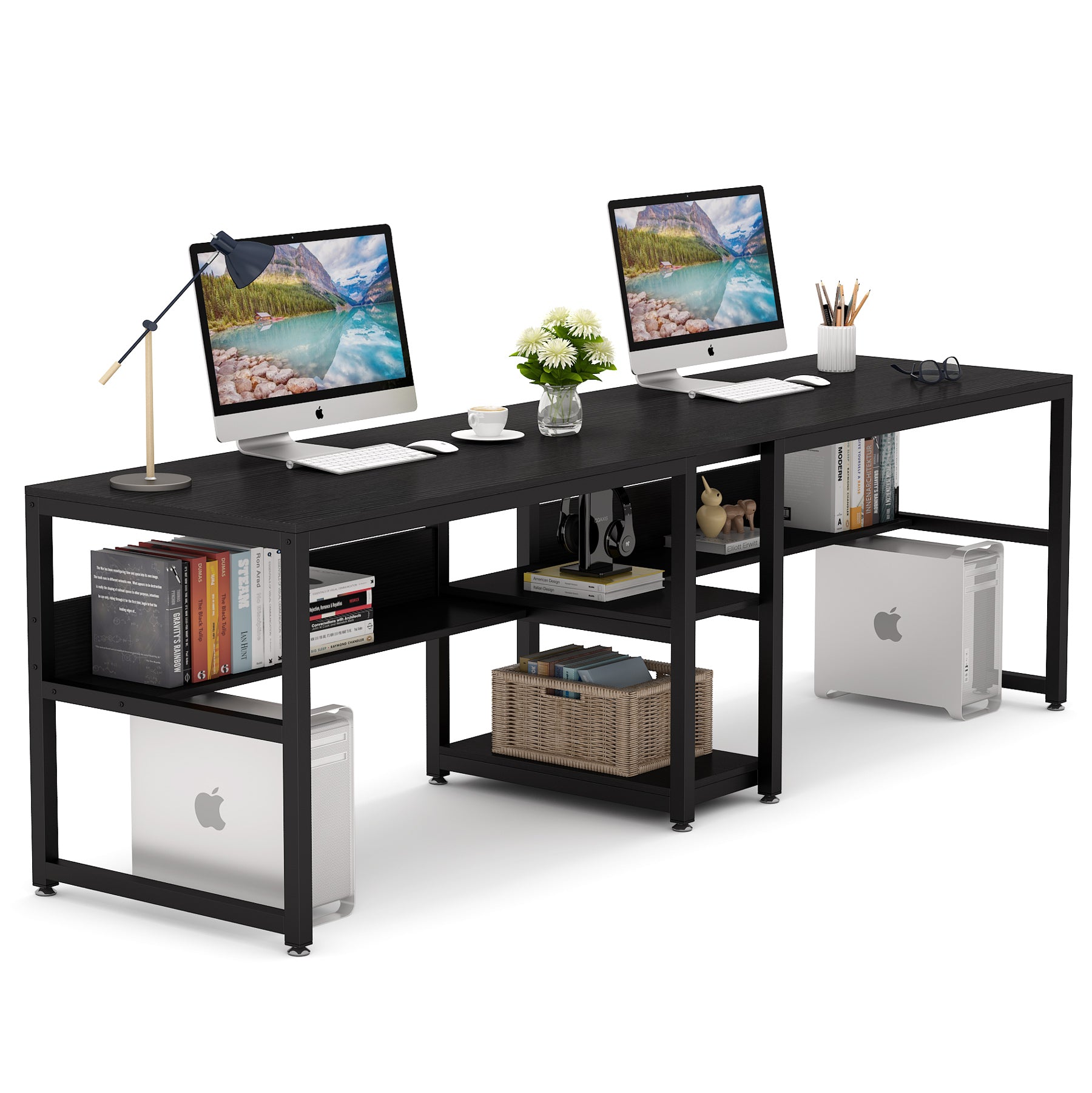 78.7" Two Person Desk with Bookshelf