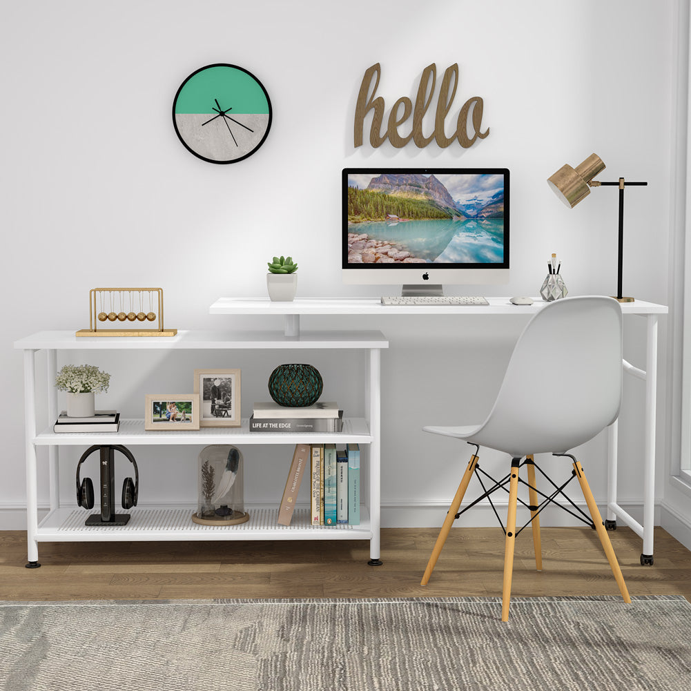 Rotating L-Shaped Desk with Storage Shelves
