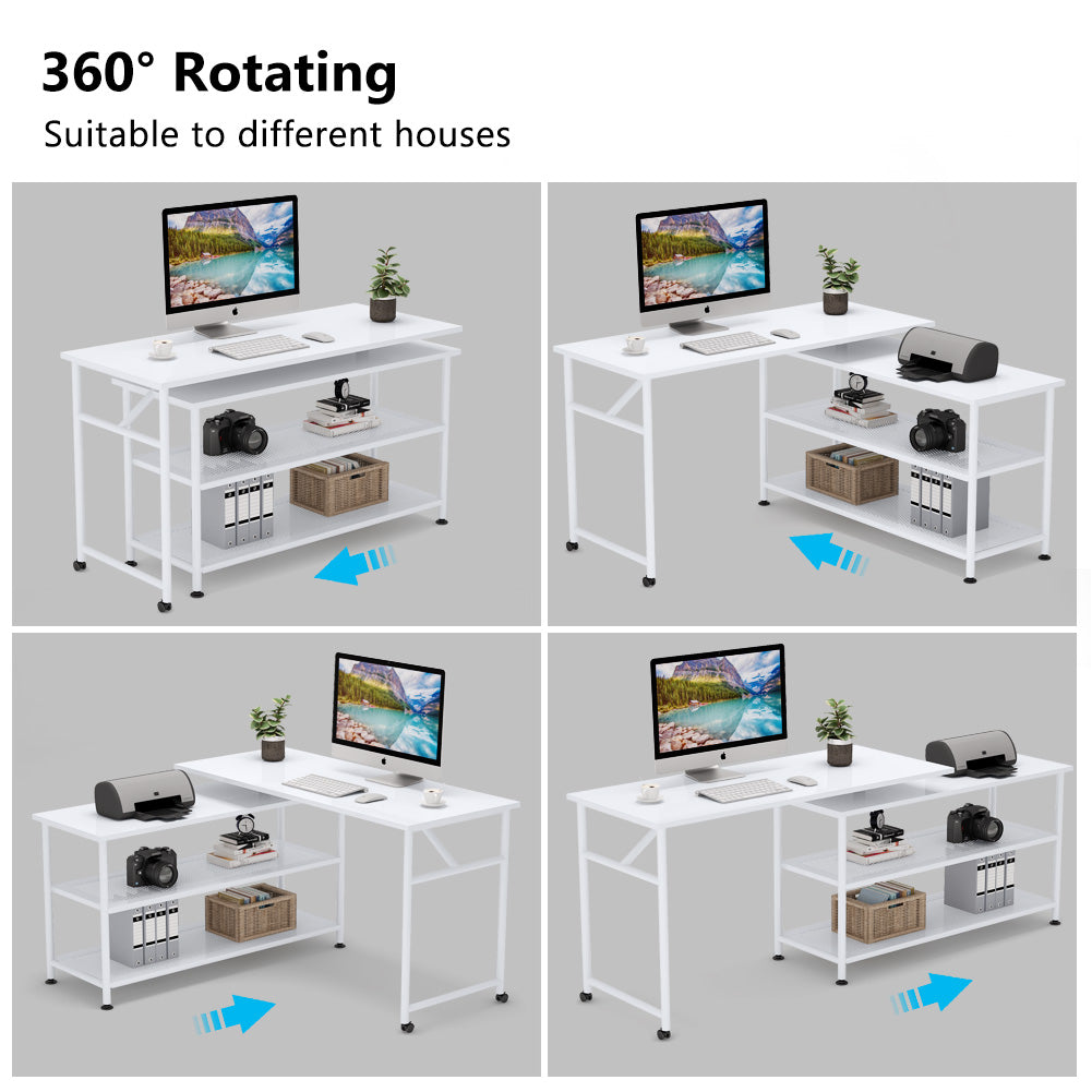 Rotating L-Shaped Desk with Storage Shelves