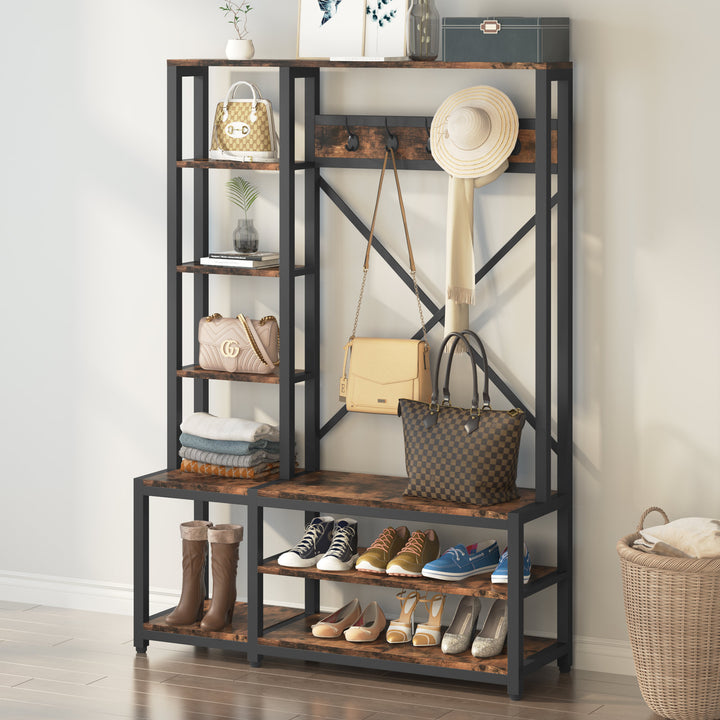Little tree 4-in-1 Entryway Hall Tree with Side Storage Shelves