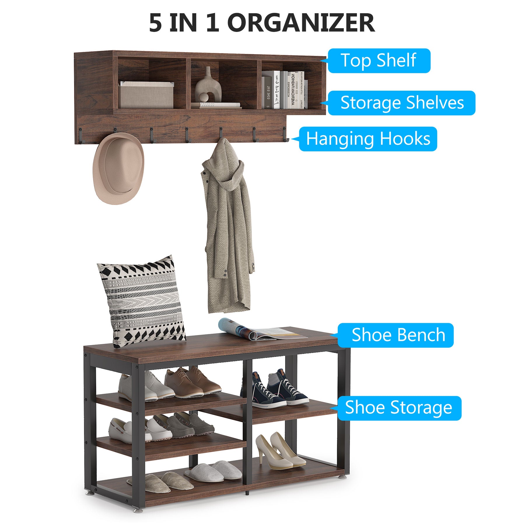 Industrial Coat Rack Shoe Bench Set