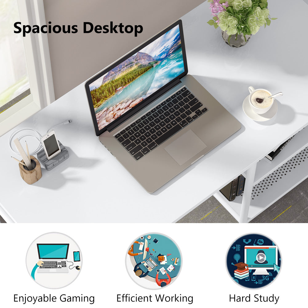 Rotating L-Shaped Desk with Storage Shelves