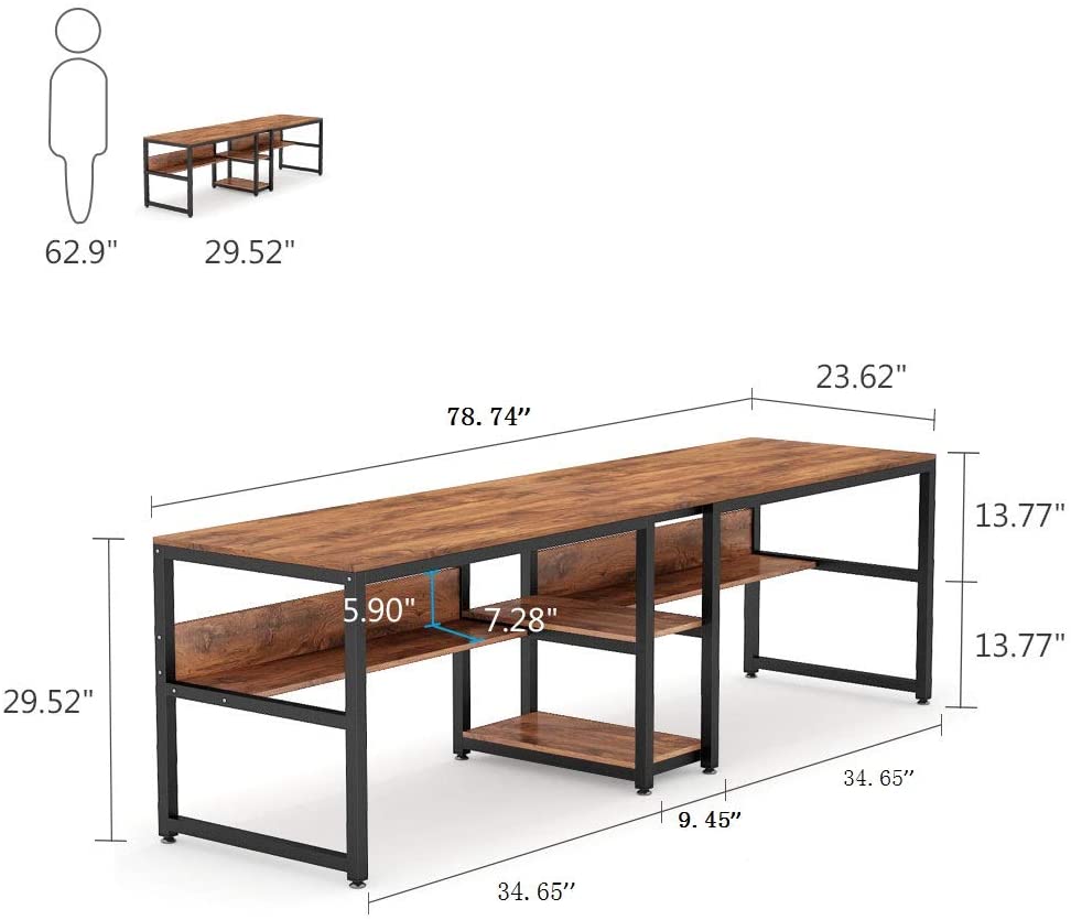 78.7" Two Person Desk with Bookshelf
