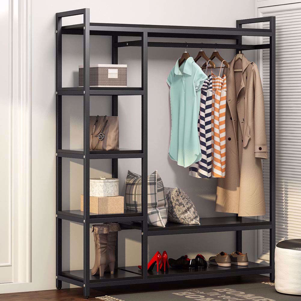 Closet Organizer with 6 Shelves and Hanging Bar