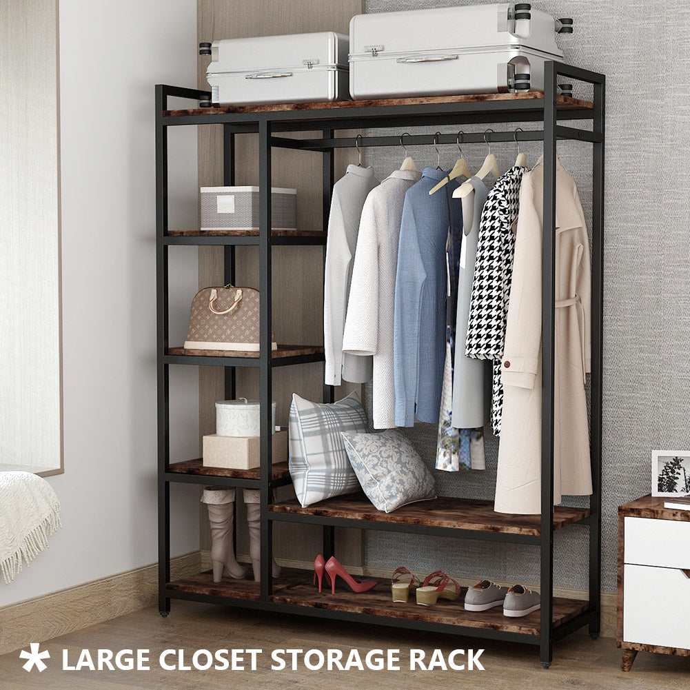 Closet Organizer with 6 Shelves and Hanging Bar