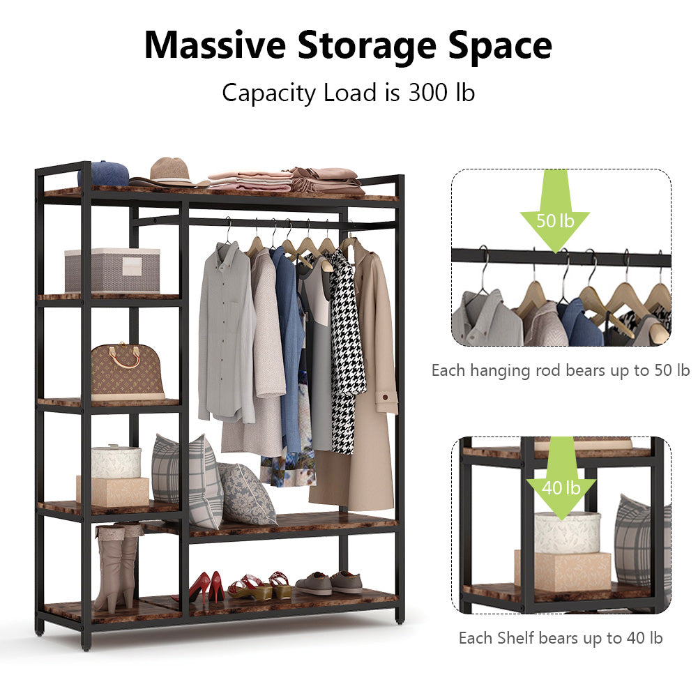 Closet Organizer with 6 Shelves and Hanging Bar