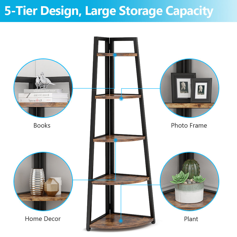 5-Tier Corner Shelf, 70" Corner Bookshelf