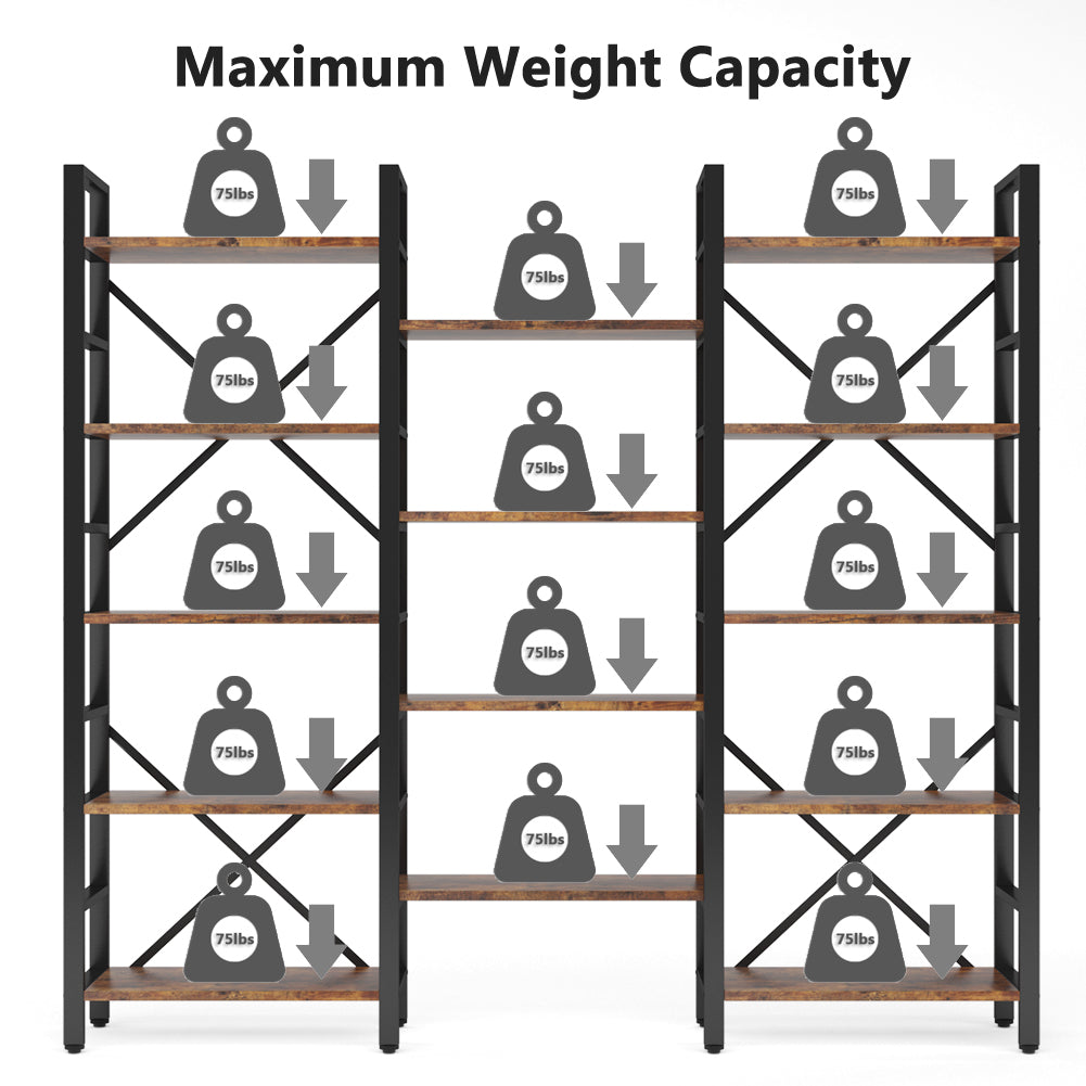 Triple Wide 5-Shelf Bookcase
