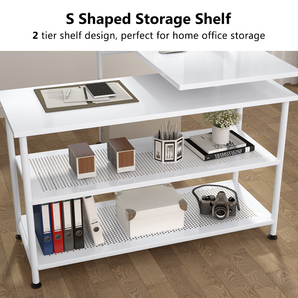 Rotating L-Shaped Desk with Storage Shelves