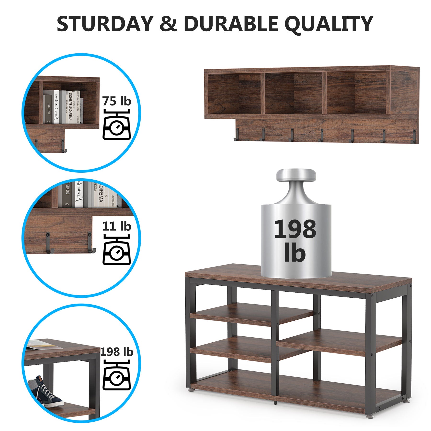 Industrial Coat Rack Shoe Bench Set