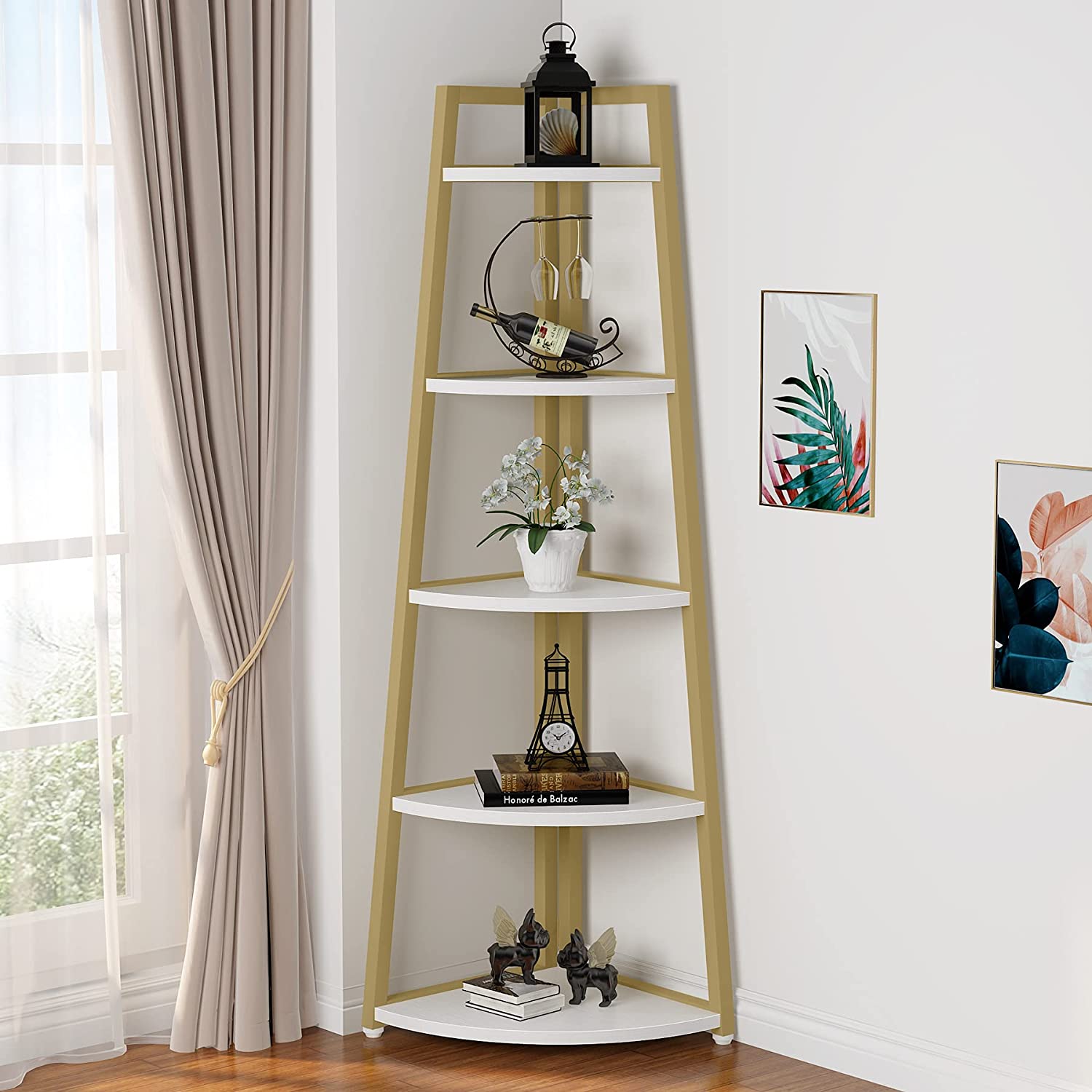 IRONCK Bookshelves 5 Tiers, Corner Bookshelf With Baffles, Bookcase And Bookshelf With Doors Industrial Display Bookshelves For Living Room Kitchen