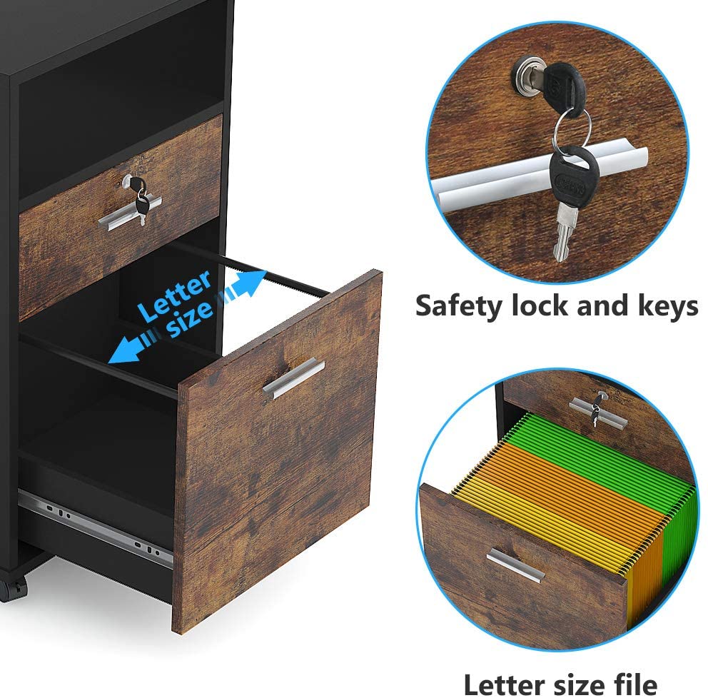 2-Drawer Mobile File Cabinet with Lock
