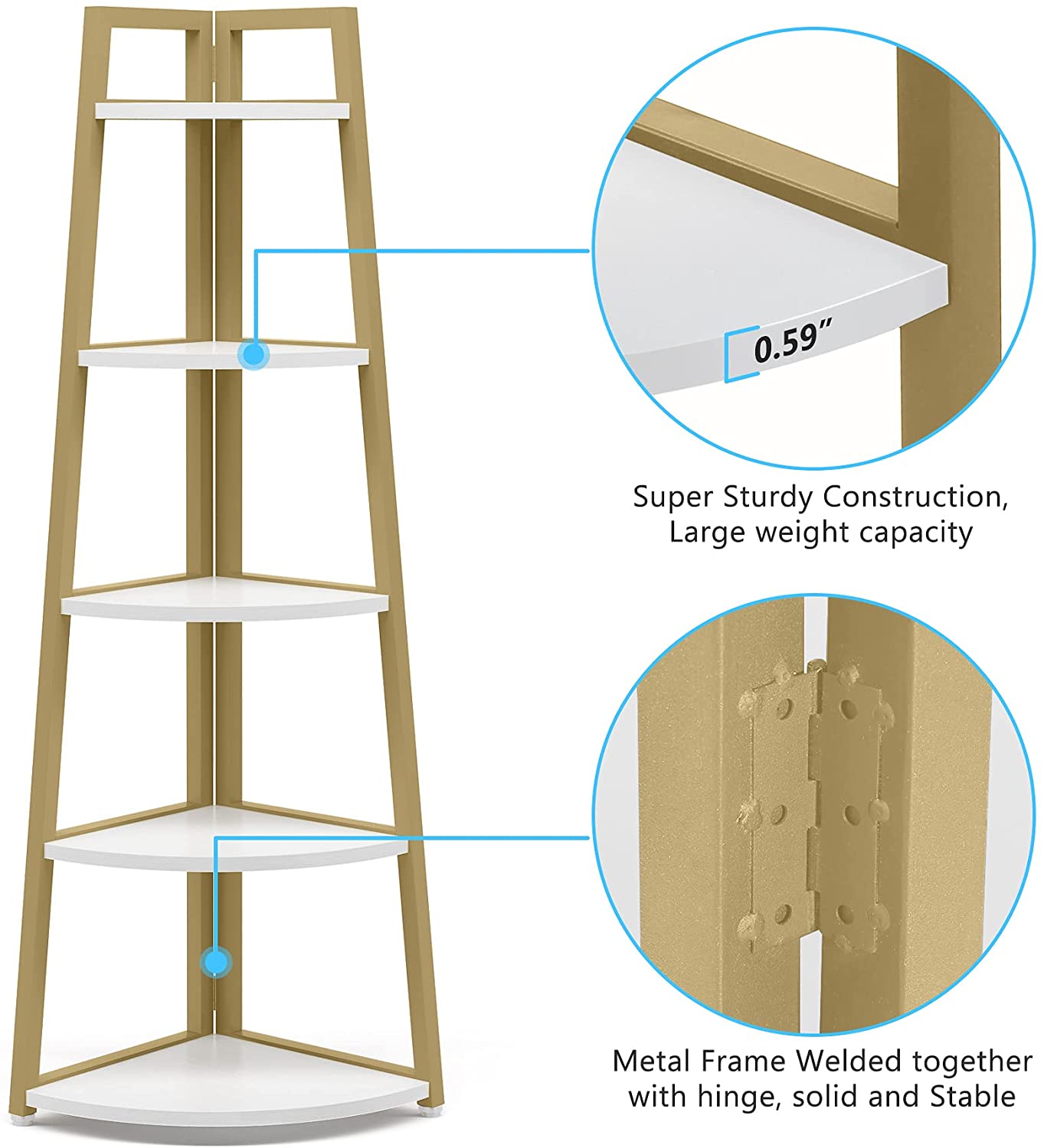 5-Tier Corner Shelf, 70" Corner Bookshelf
