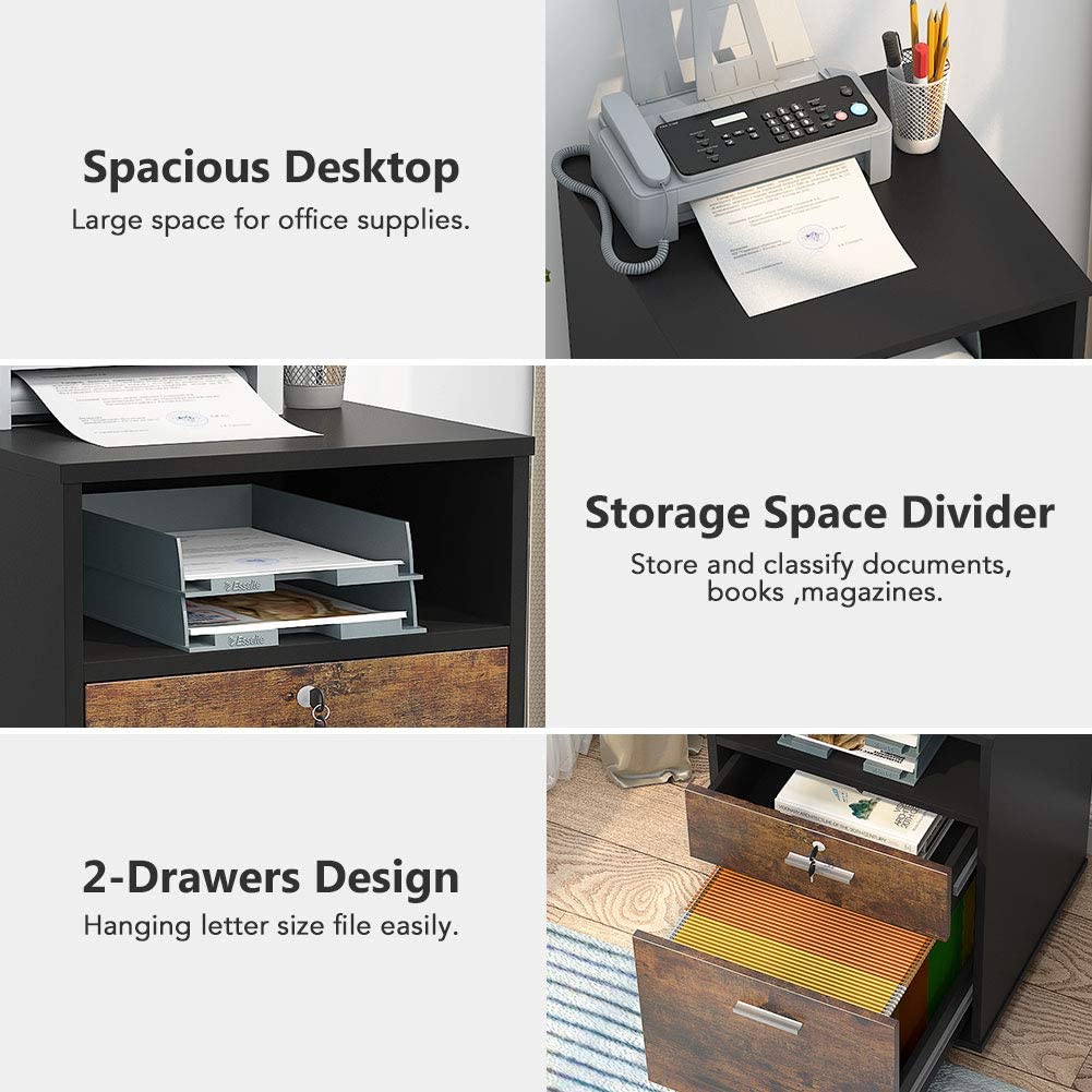 2-Drawer Mobile File Cabinet with Lock
