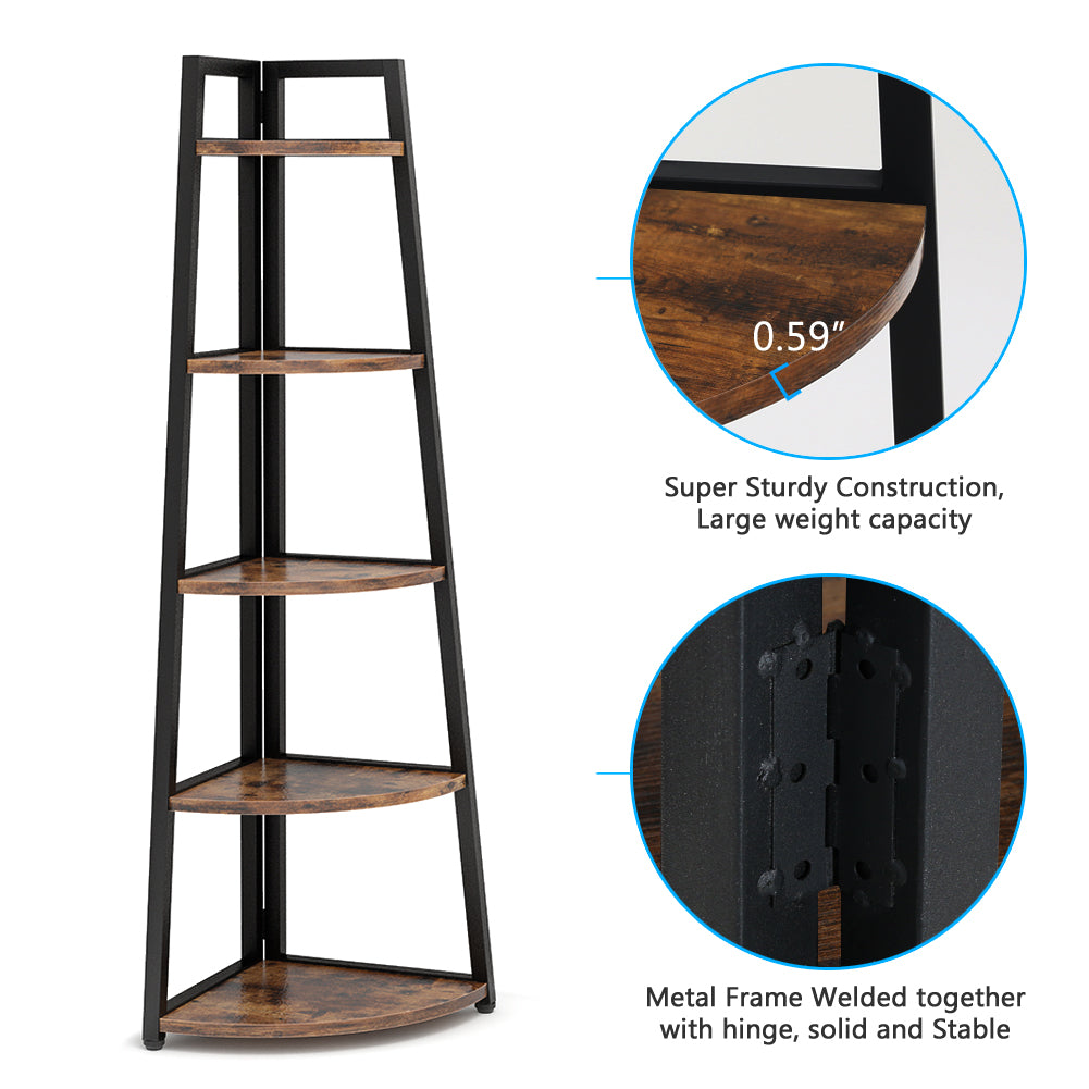 5-Tier Corner Shelf, 70" Corner Bookshelf