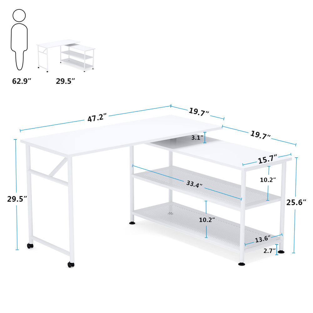 Rotating L-Shaped Desk with Storage Shelves