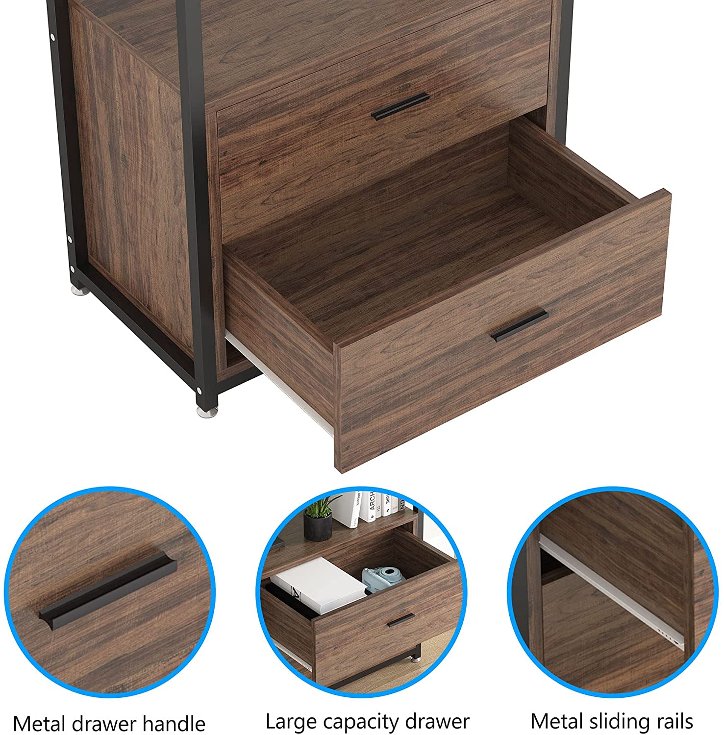 2-Drawer Bookshelf with Open Shelves