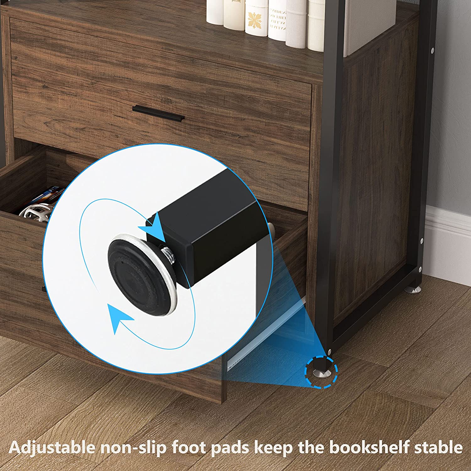 2-Drawer Bookshelf with Open Shelves