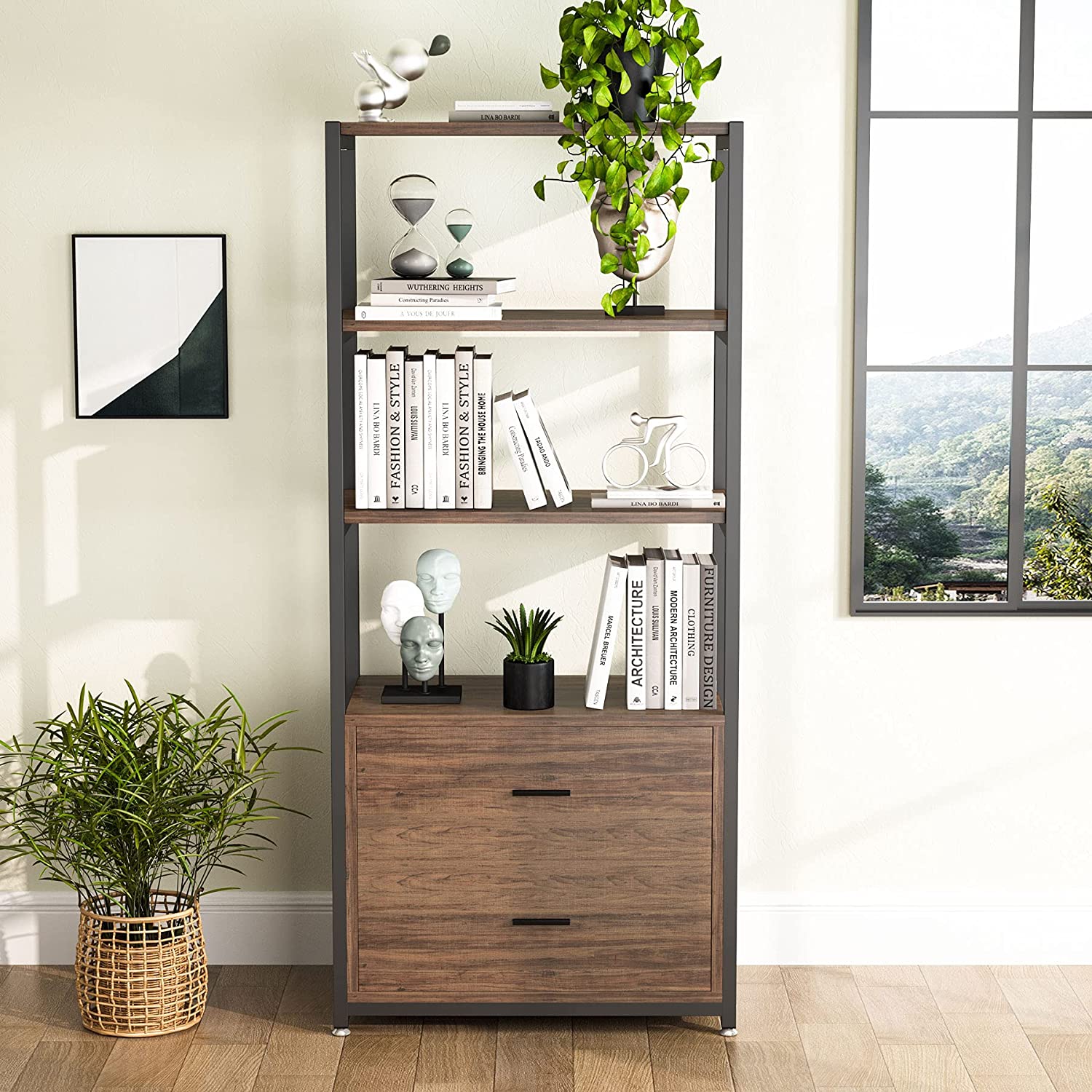 2-Drawer Bookshelf with Open Shelves