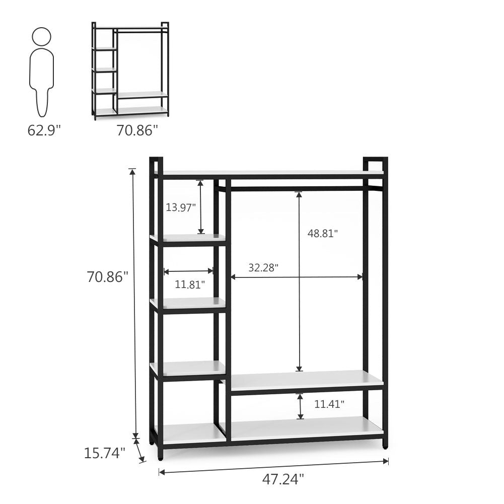 Closet Organizer with 6 Shelves and Hanging Bar