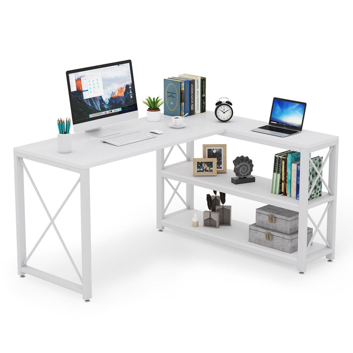 Reversible L-Shaped Corner Desk with Shelves
