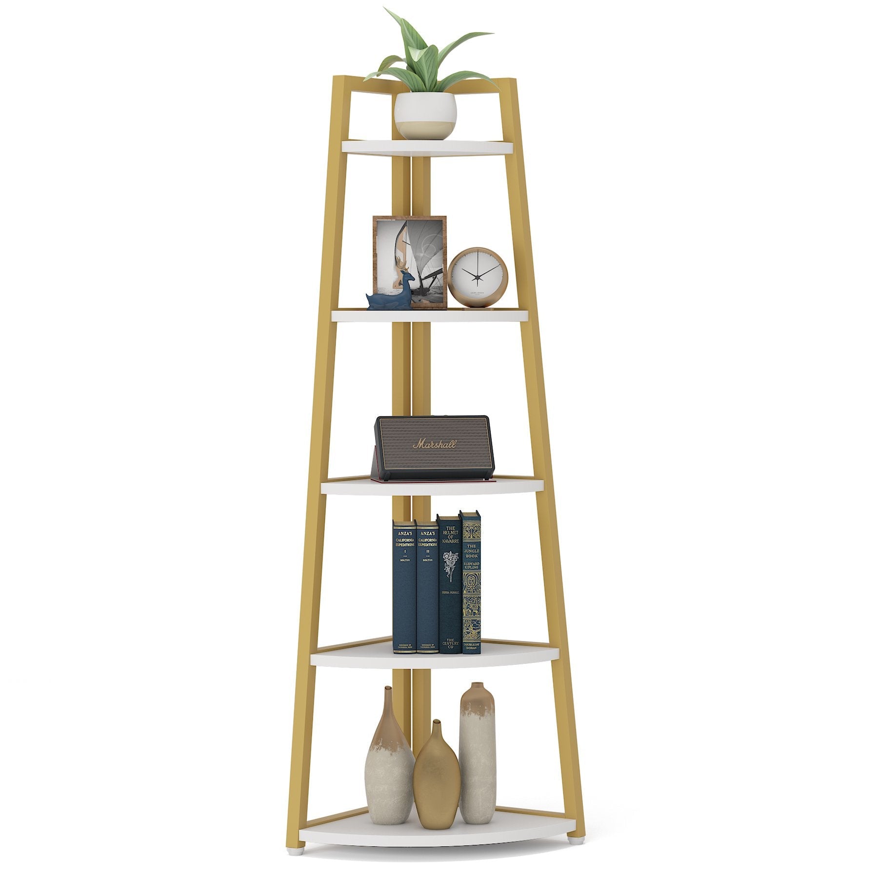 5-Tier Corner Shelf, 70" Corner Bookshelf