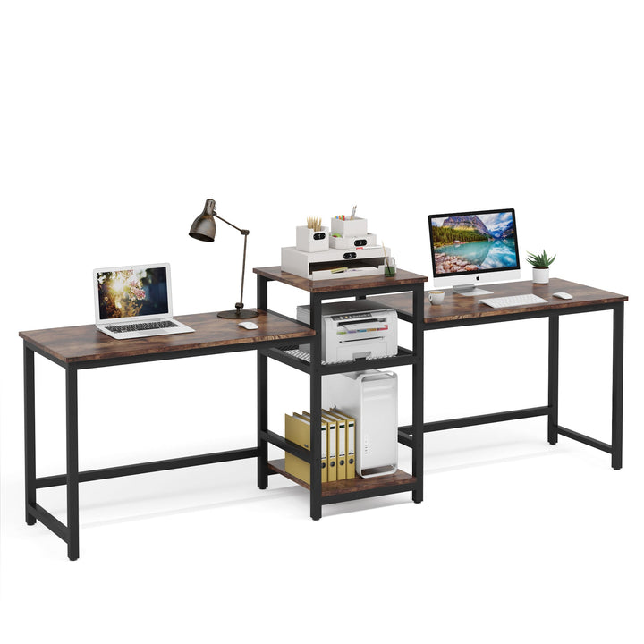 96.9" Two Person Desk with Shelves
