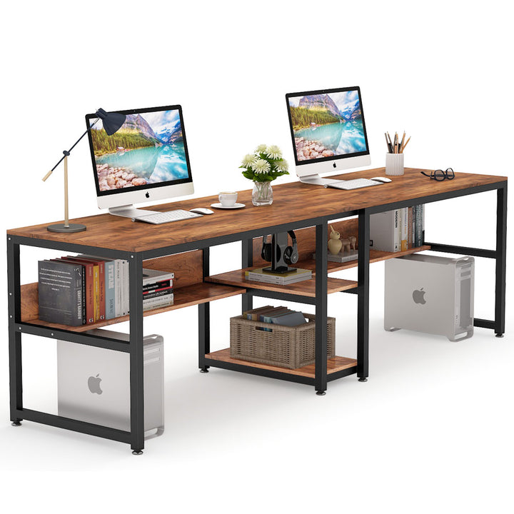 78.7" Two Person Desk with Bookshelf